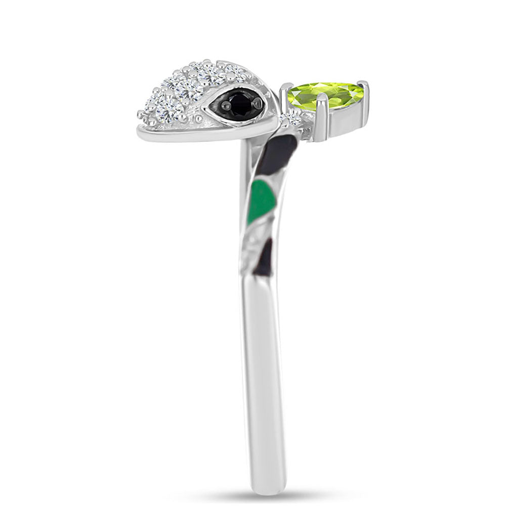 Inel din Argint 925 ( 2.39 grame ) cu Peridot Changbai și Spinel Negru 0.41 Carate 4 