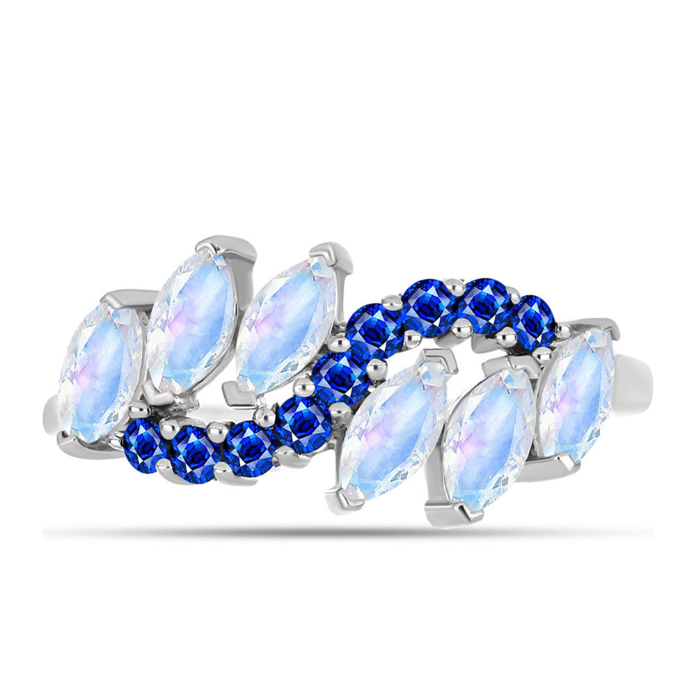 Inel din Argint 925 ( 2.63 grame ) cu Safir Albastru Australian și Piatra Lunii Curcubeu 2.02 Carate