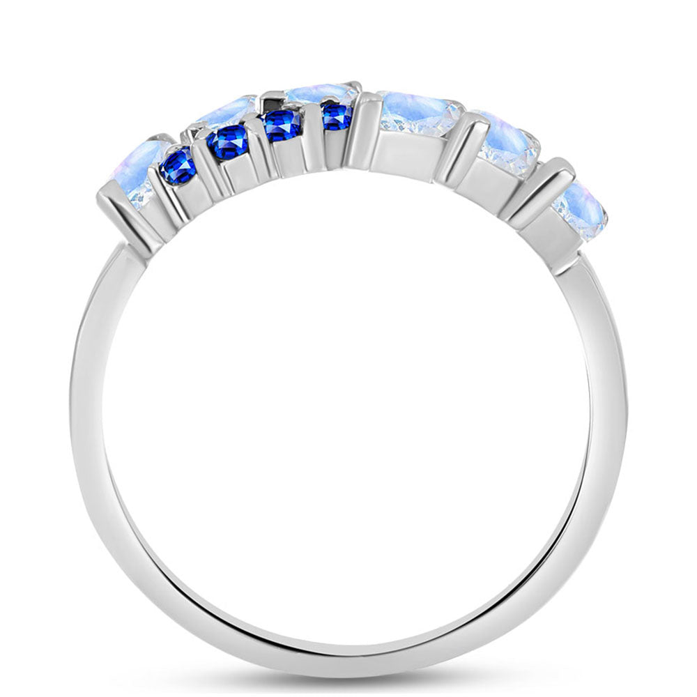 Inel din Argint 925 ( 2.63 grame ) cu Safir Albastru Australian și Piatra Lunii Curcubeu 2.02 Carate 2 