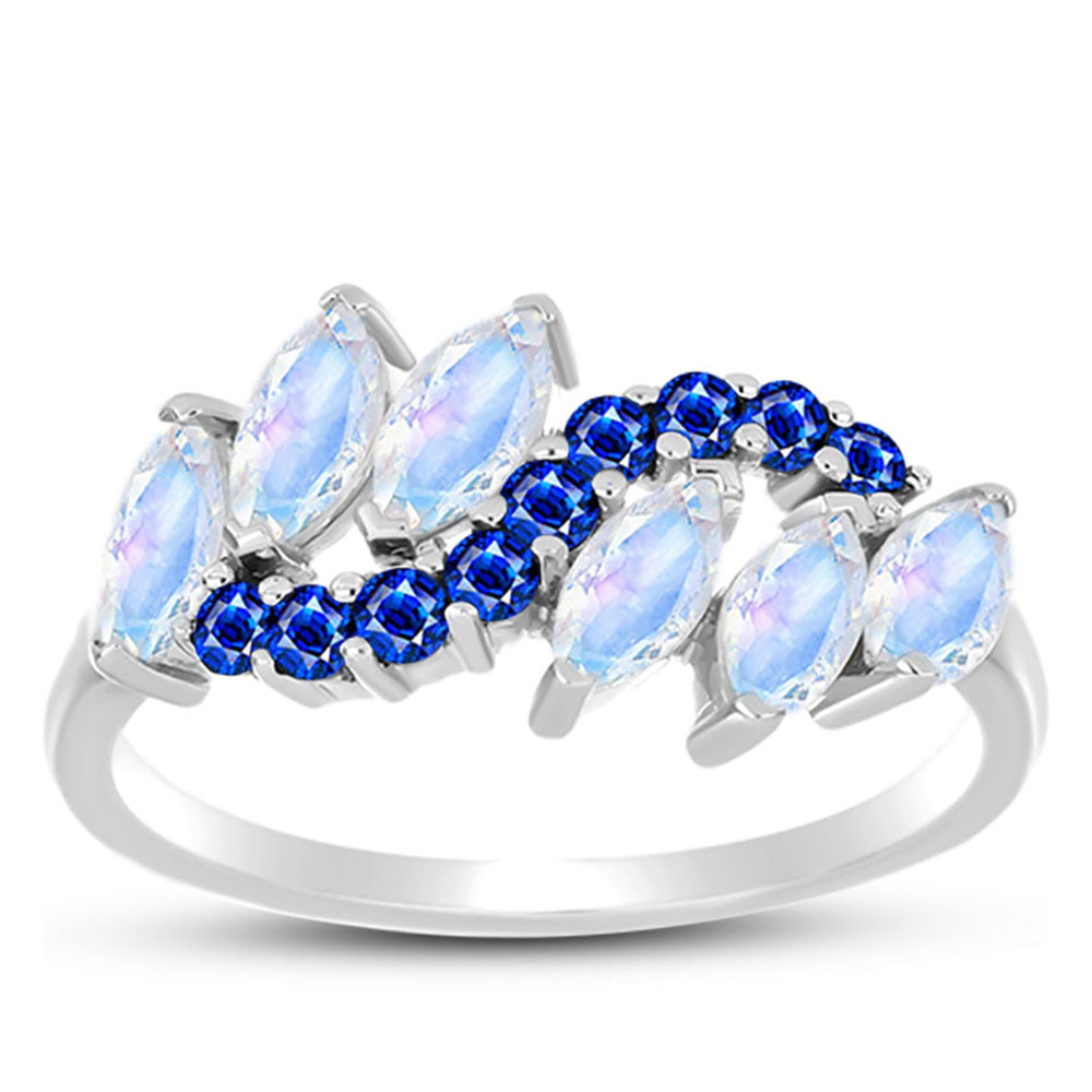 Inel din Argint 925 ( 2.63 grame ) cu Safir Albastru Australian și Piatra Lunii Curcubeu 2.02 Carate