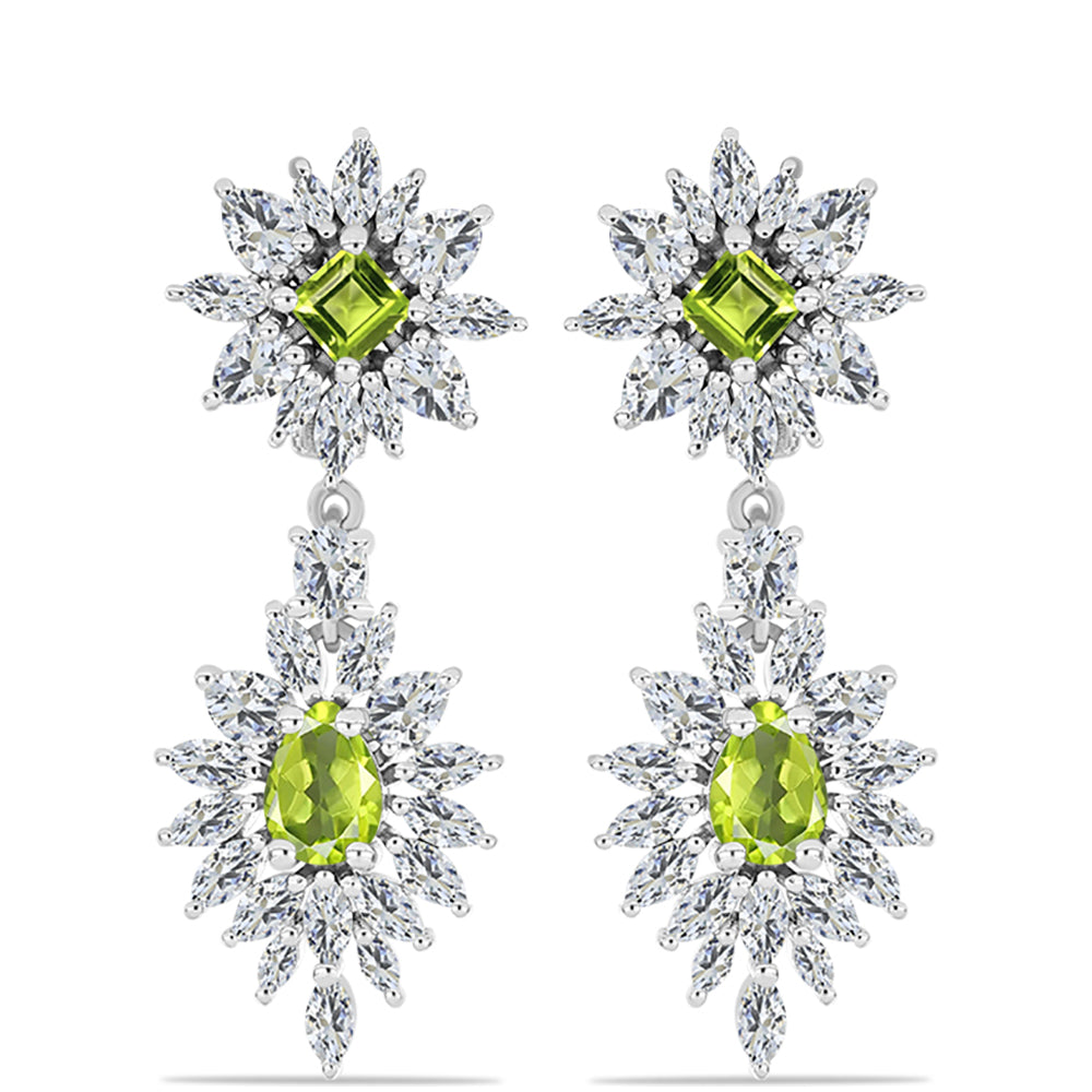 Cercei din Argint 925 ( 7.6 grame ) cu Peridot Changbai și Topaz Alb 7.87 Carate 1 
