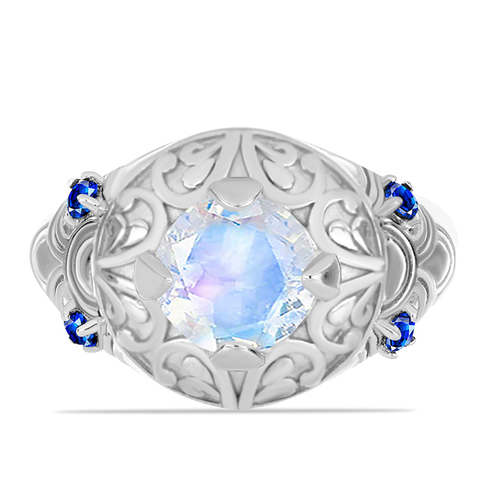 Inel din Argint 925 ( 5.38 grame ) cu Safir Albastru Australian și Piatra Lunii Curcubeu 1.93 Carate 1 