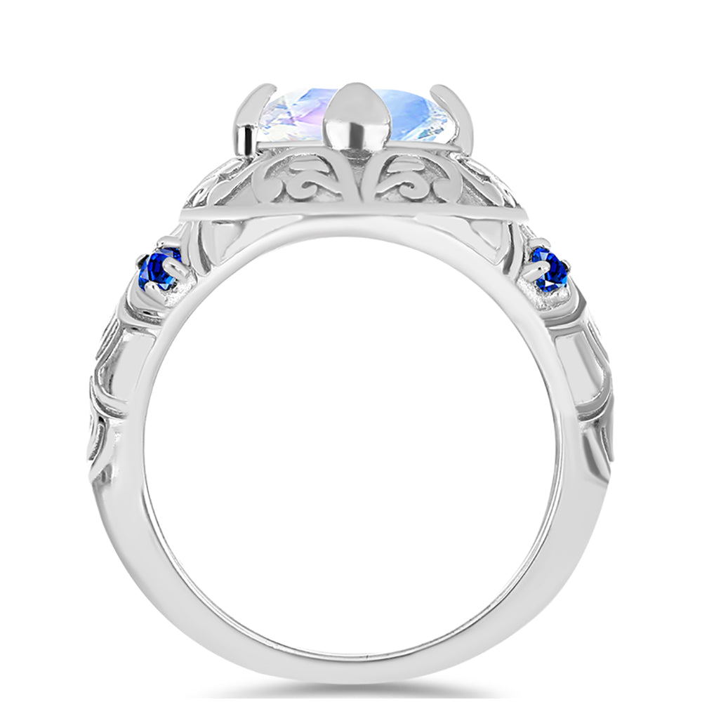 Inel din Argint 925 ( 5.38 grame ) cu Safir Albastru Australian și Piatra Lunii Curcubeu 1.93 Carate