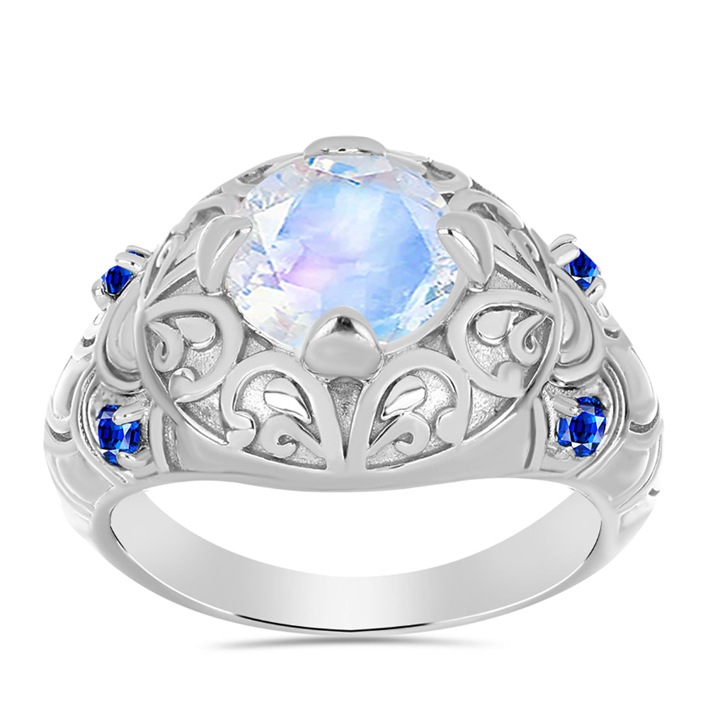 Inel din Argint 925 ( 5.38 grame ) cu Safir Albastru Australian și Piatra Lunii Curcubeu 1.93 Carate 3 