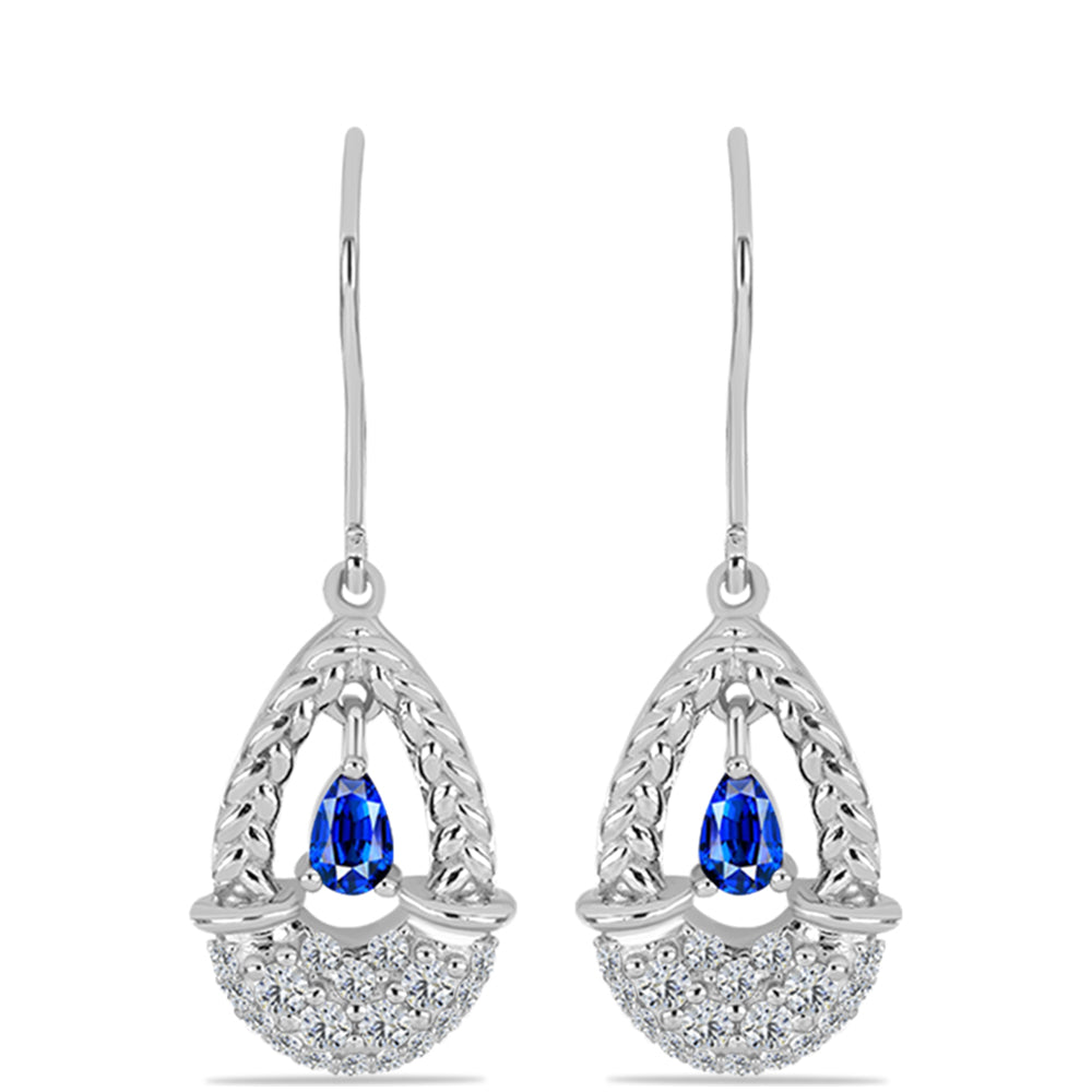 Cercei din Argint 925 ( 5.19 grame ) cu Safir Albastru Australian și Topaz Alb 1.32 Carate