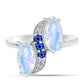 Inel din Argint 925 ( 3.11 grame ) cu Safir Albastru Australian și Piatra Lunii Curcubeu 2.11 Carate