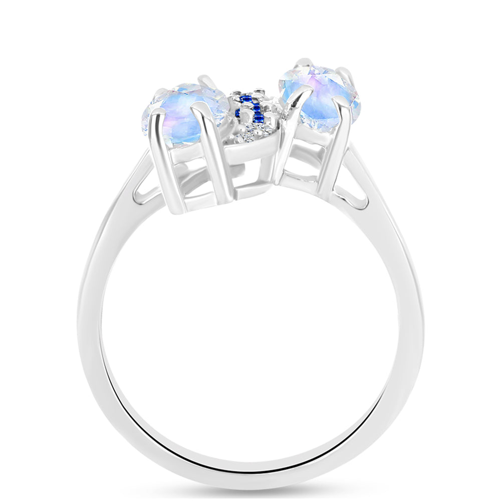 Inel din Argint 925 ( 3.11 grame ) cu Safir Albastru Australian și Piatra Lunii Curcubeu 2.11 Carate 2 