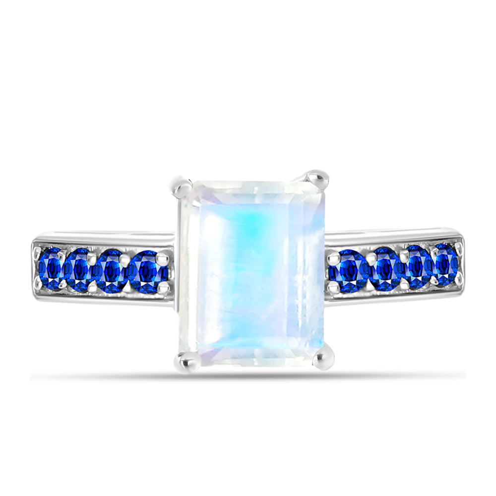 Inel din Argint 925 ( 2.72 grame ) cu Safir Albastru Australian și Piatra Lunii Curcubeu 2.74 Carate 1 