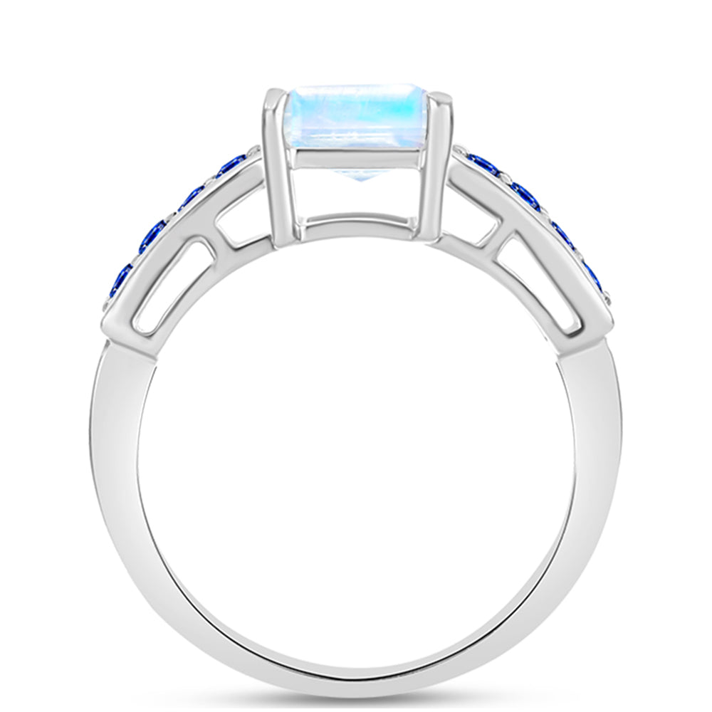 Inel din Argint 925 ( 2.72 grame ) cu Safir Albastru Australian și Piatra Lunii Curcubeu 2.74 Carate