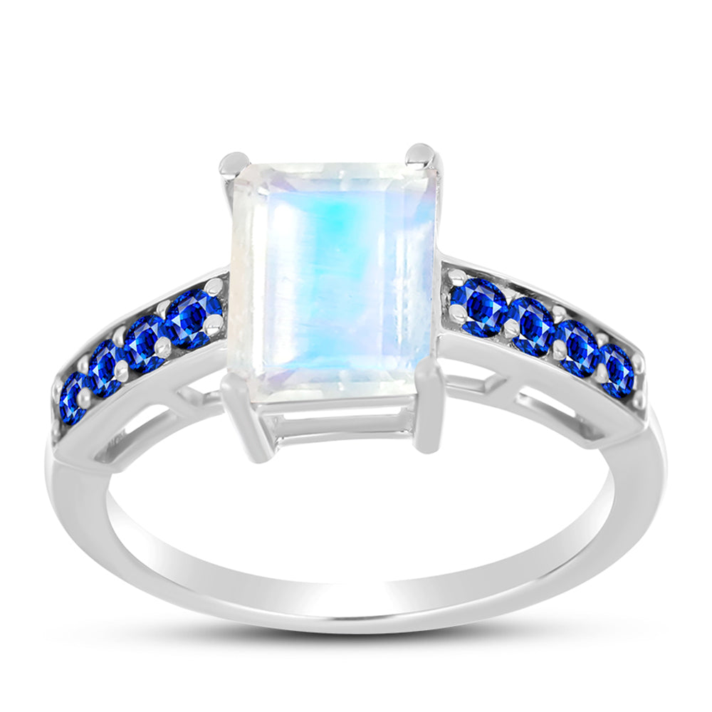 Inel din Argint 925 ( 2.72 grame ) cu Safir Albastru Australian și Piatra Lunii Curcubeu 2.74 Carate