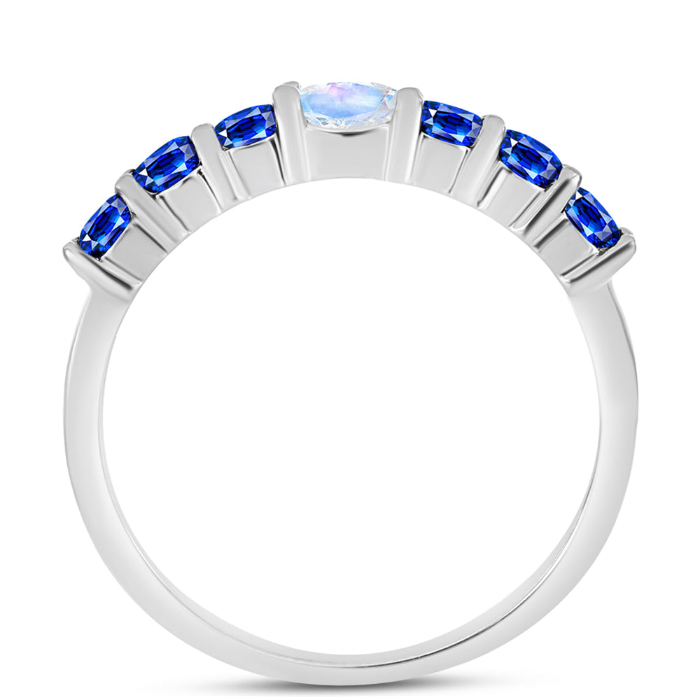 Inel din Argint 925 ( 2.5 grame ) cu Safir Albastru Australian și Piatra Lunii Curcubeu 1.31 Carate 2 