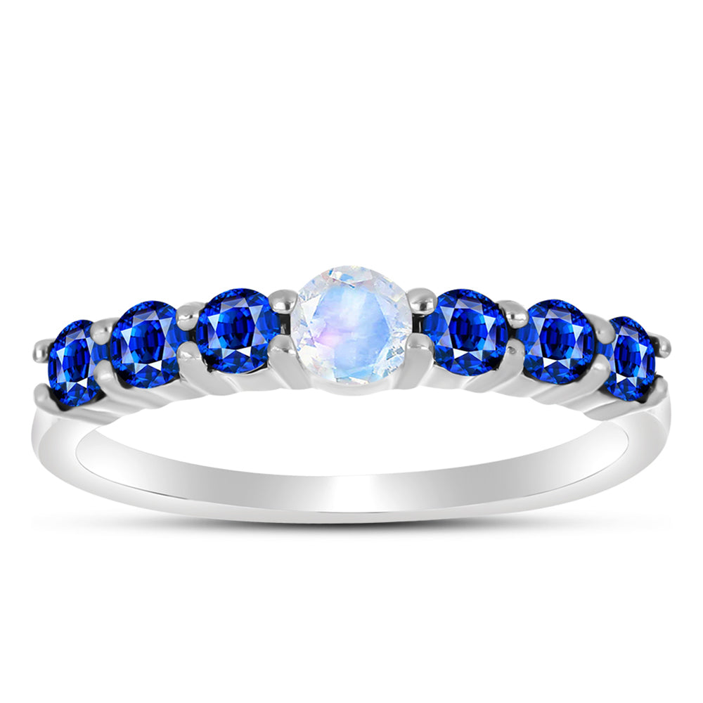 Inel din Argint 925 ( 2.5 grame ) cu Safir Albastru Australian și Piatra Lunii Curcubeu 1.31 Carate 3 