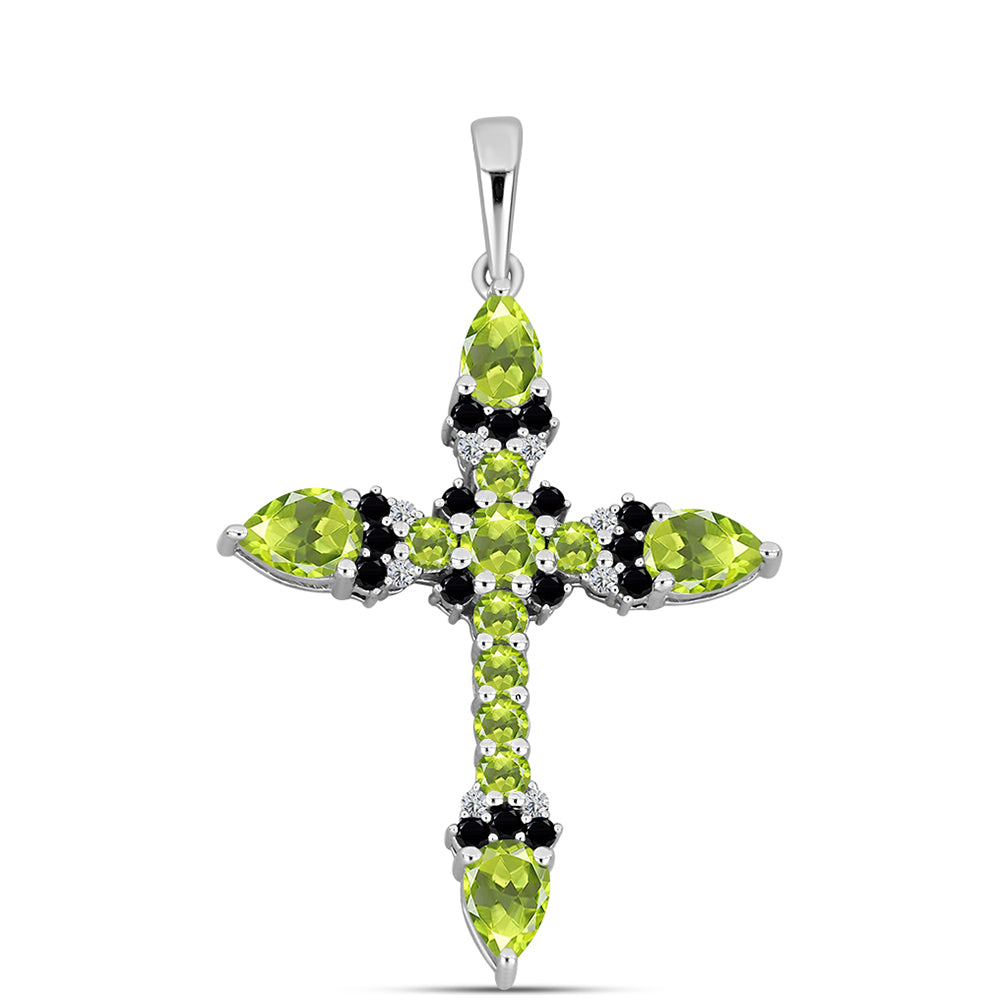 Cruce Pandantiv din Argint 925 ( 3.06 grame ) cu Peridot Changbai și Topaz Alb 2.9 Carate 1 