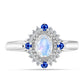 Inel din Argint 925 ( 3.61 grame ) cu Safir Albastru Australian și Piatra Lunii Curcubeu 1.2 Carate