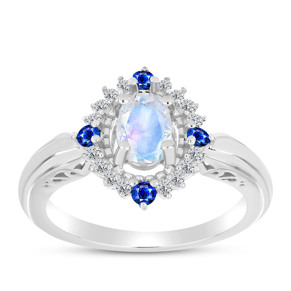 Inel din Argint 925 ( 3.61 grame ) cu Safir Albastru Australian și Piatra Lunii Curcubeu 1.2 Carate