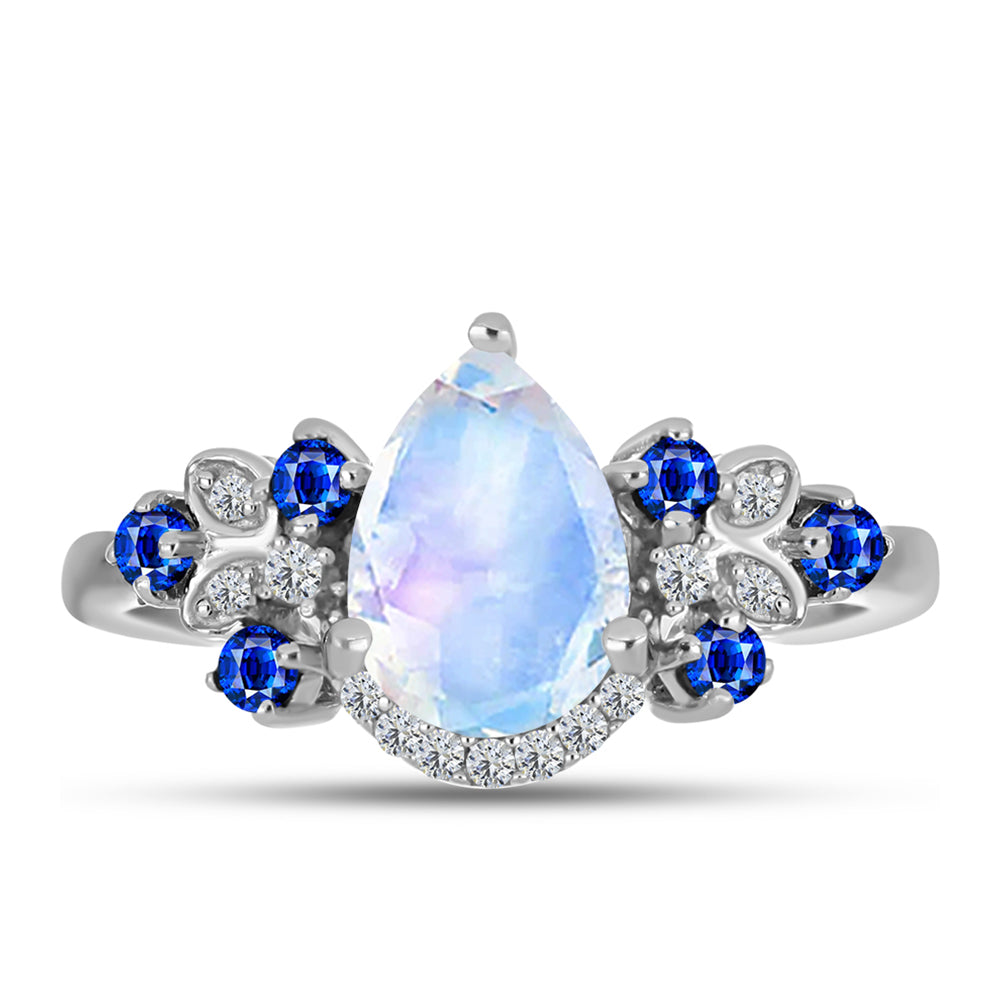 Inel din Argint 925 ( 3 grame ) cu Safir Albastru Australian și Piatra Lunii Curcubeu 2.21 Carate 1 