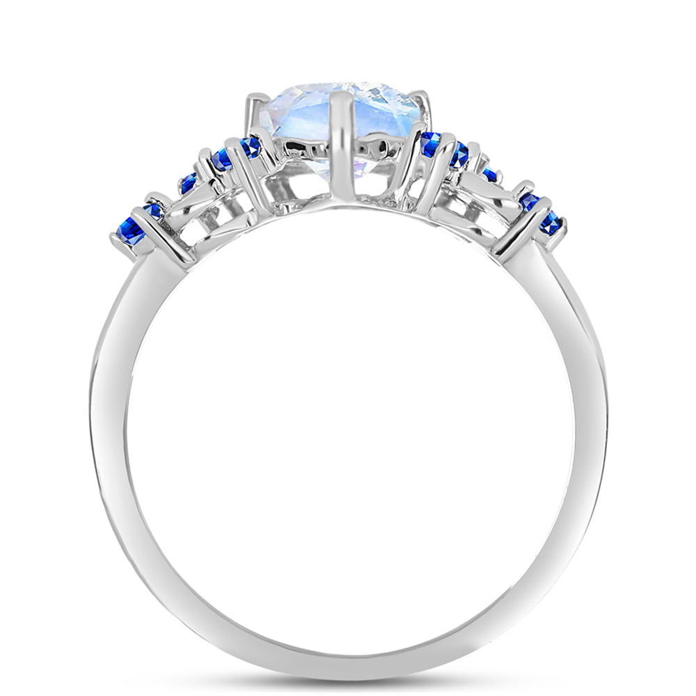 Inel din Argint 925 ( 3 grame ) cu Safir Albastru Australian și Piatra Lunii Curcubeu 2.21 Carate