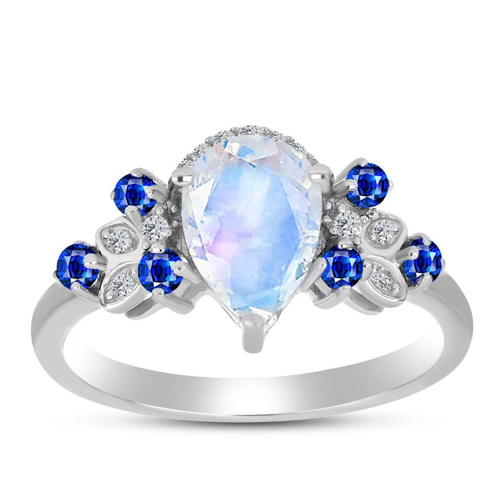 Inel din Argint 925 ( 3 grame ) cu Safir Albastru Australian și Piatra Lunii Curcubeu 2.21 Carate