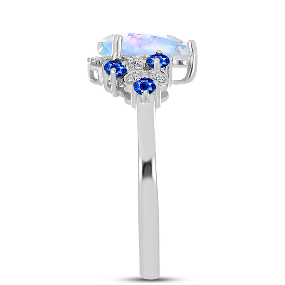 Inel din Argint 925 ( 3 grame ) cu Safir Albastru Australian și Piatra Lunii Curcubeu 2.21 Carate 4 