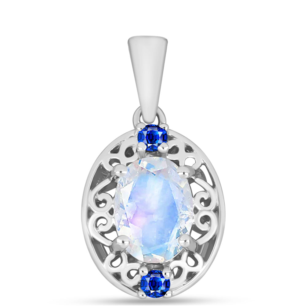 Pandantiv din Argint 925 ( 1.47 grame ) cu Safir Albastru Australian și Piatra Lunii Curcubeu 1.26 Carate 1 