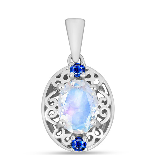 Pandantiv din Argint 925 ( 1.47 grame ) cu Safir Albastru Australian și Piatra Lunii Curcubeu 1.26 Carate