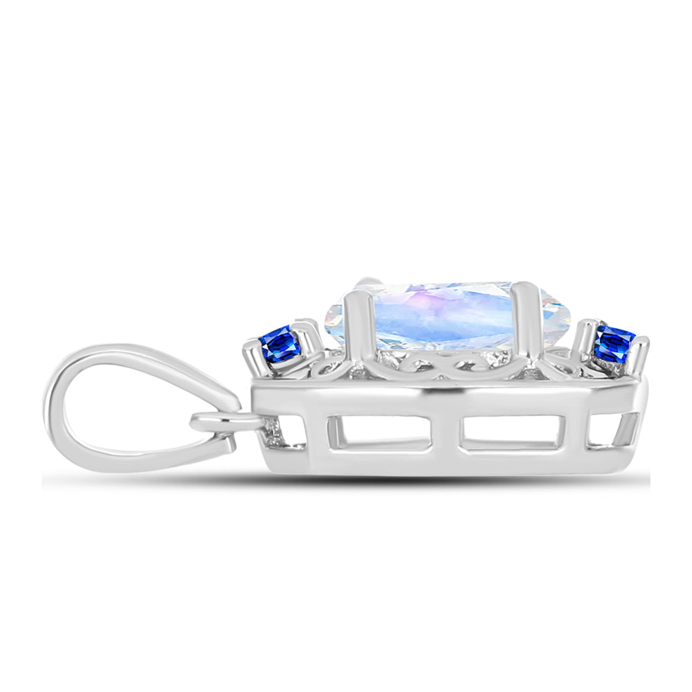 Pandantiv din Argint 925 ( 1.47 grame ) cu Safir Albastru Australian și Piatra Lunii Curcubeu 1.26 Carate 2 
