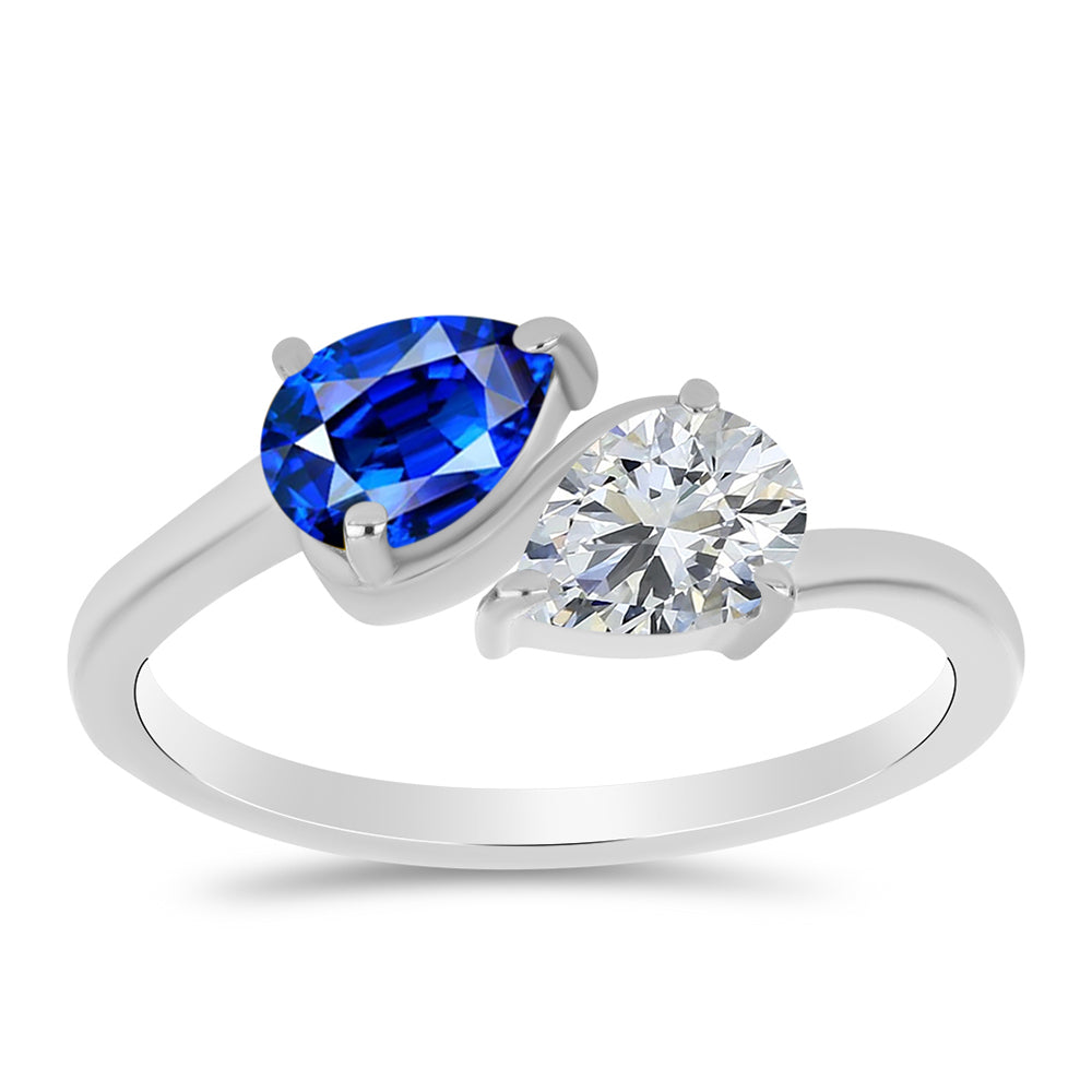 Inel din Argint 925 ( 1.94 grame ) cu Safir Albastru Australian și Topaz Alb 1.76 Carate 4 
