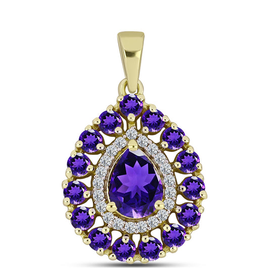 Pandantiv din Argint 925 Placat cu Aur ( 2.32 grame ) cu Ametist Marocan și Topaz Alb 2.15 Carate