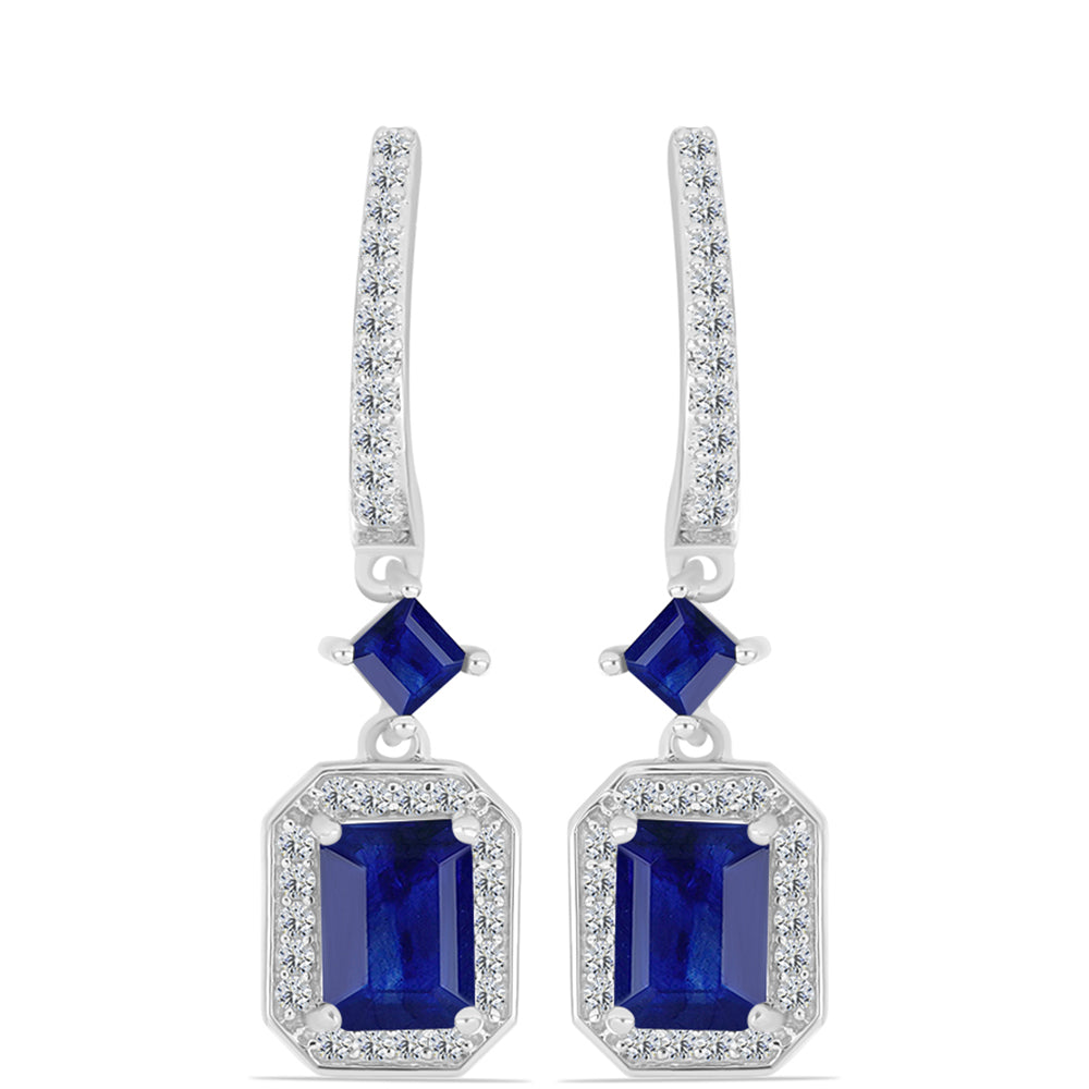Cercei din Argint 925 ( 4.41 grame ) cu Safir Albastru Australian și Topaz Alb 3.72 Carate 1 