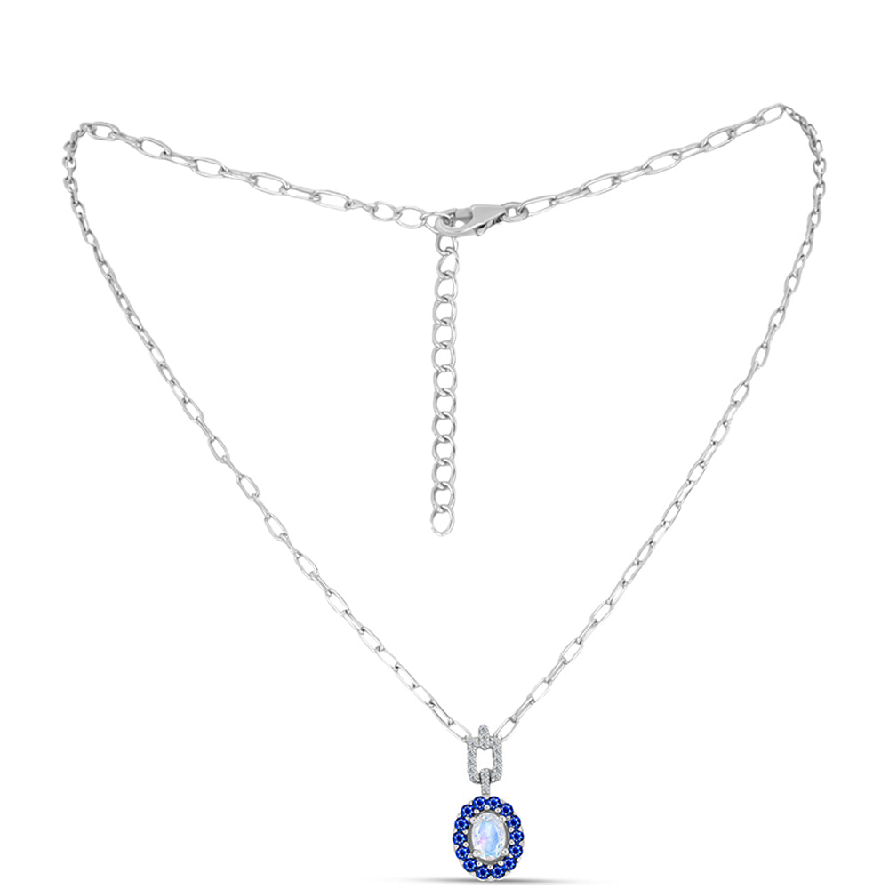 Colier din Argint 925 ( 5.63 grame ) cu Safir Albastru Australian și Piatra Lunii Curcubeu 1.72 Carate 1 