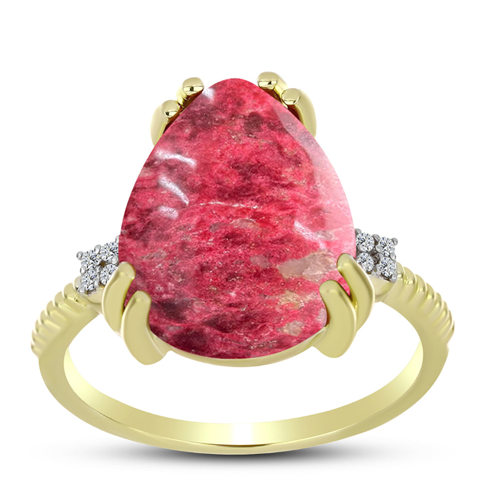 Inel din Argint 925 Placat cu Aur ( 2.69 grame ) cu Thulit și Topaz Alb 10.83 Carate