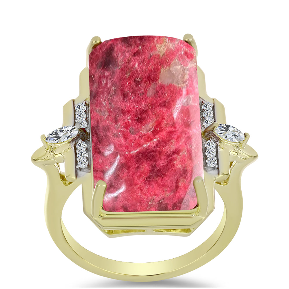 Inel din Argint 925 Placat cu Aur ( 5.21 grame ) cu Thulit și Topaz Alb 17.6 Carate