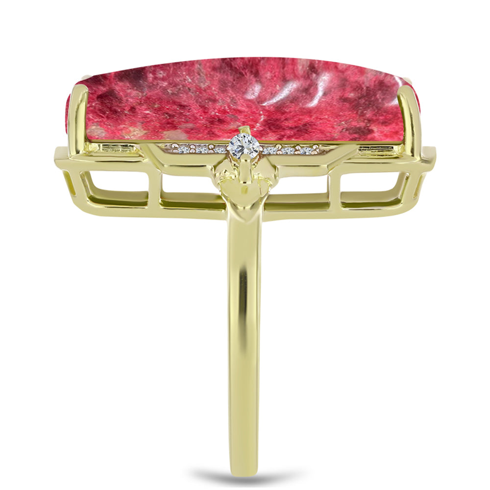 Inel din Argint 925 Placat cu Aur ( 5.21 grame ) cu Thulit și Topaz Alb 17.6 Carate