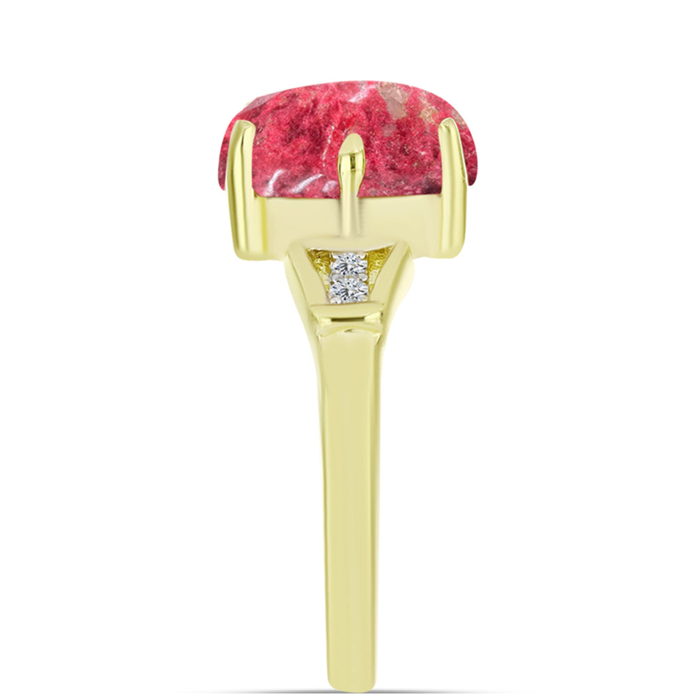 Inel din Argint 925 Placat cu Aur ( 2.99 grame ) cu Thulit și Topaz Alb 3.18 Carate