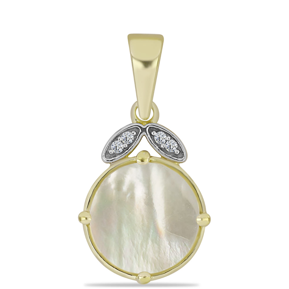 Pandantiv din Argint 925 Placat cu Aur ( 1.36 grame ) cu Sidef și Topaz Alb 2.67 Carate
