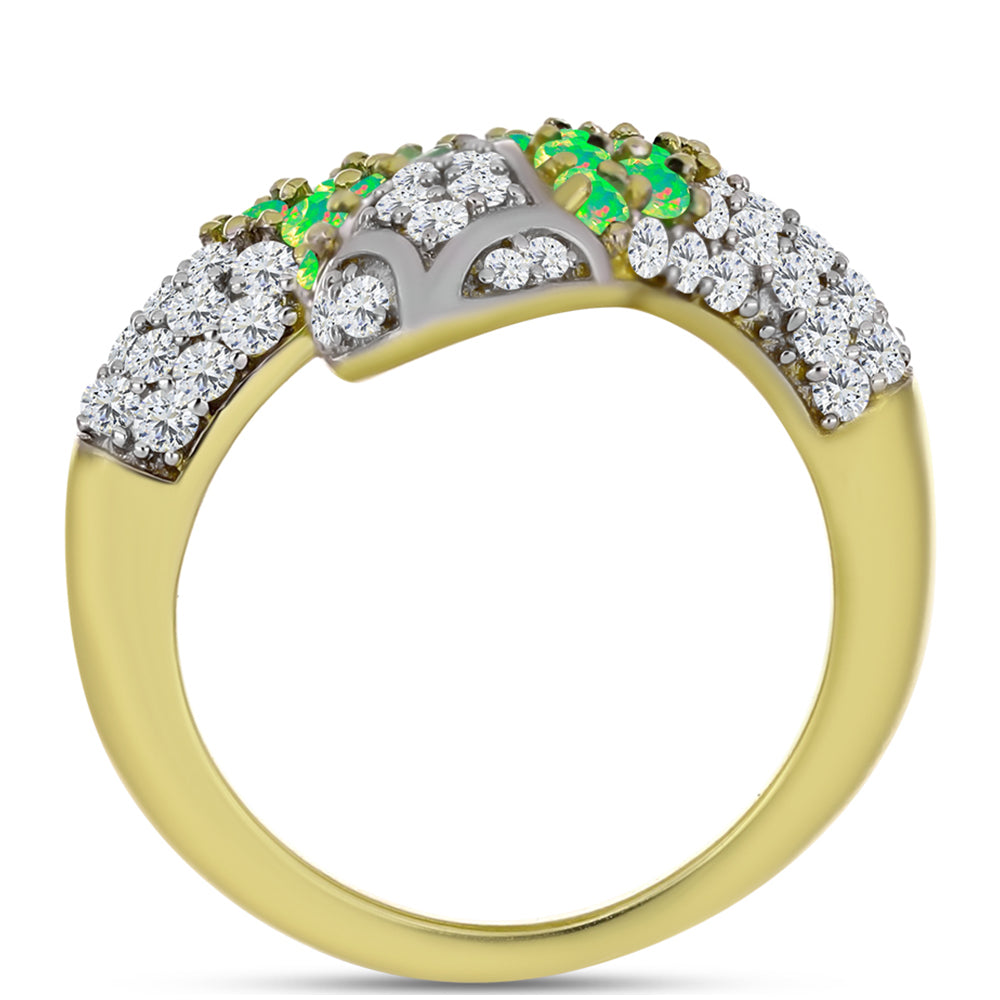 Inel din Argint 925 Placat cu Aur ( 5.92 grame ) cu Opal Verde Etiopian Lega Dembi și Topaz Alb 1.67 Carate