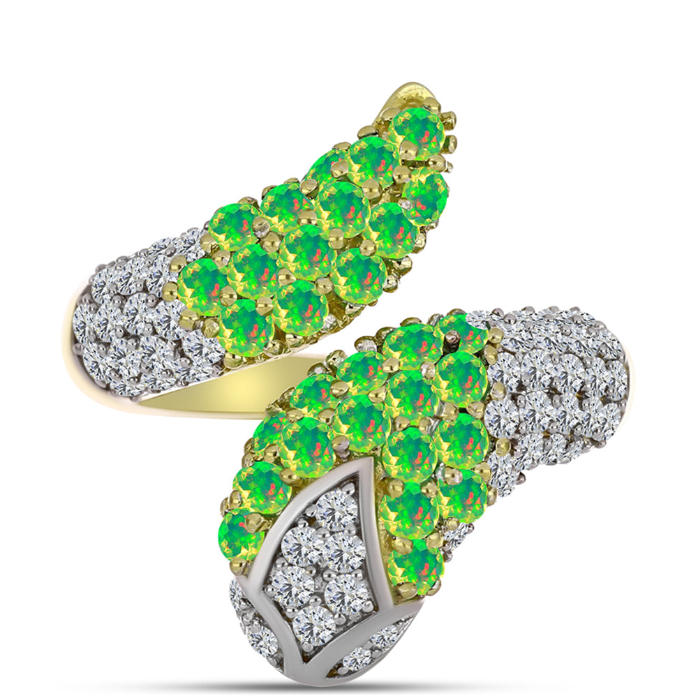 Inel din Argint 925 Placat cu Aur ( 5.92 grame ) cu Opal Verde Etiopian Lega Dembi și Topaz Alb 1.67 Carate 2 