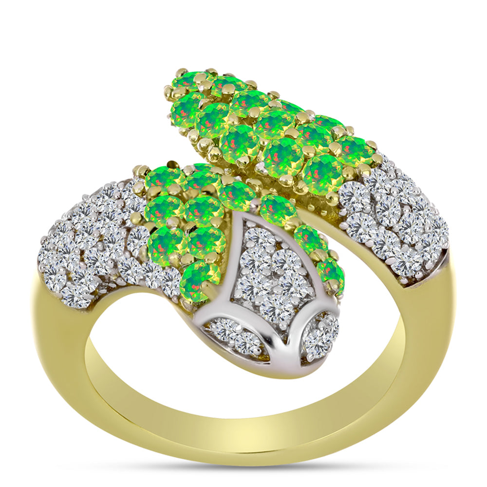Inel din Argint 925 Placat cu Aur ( 5.92 grame ) cu Opal Verde Etiopian Lega Dembi și Topaz Alb 1.67 Carate