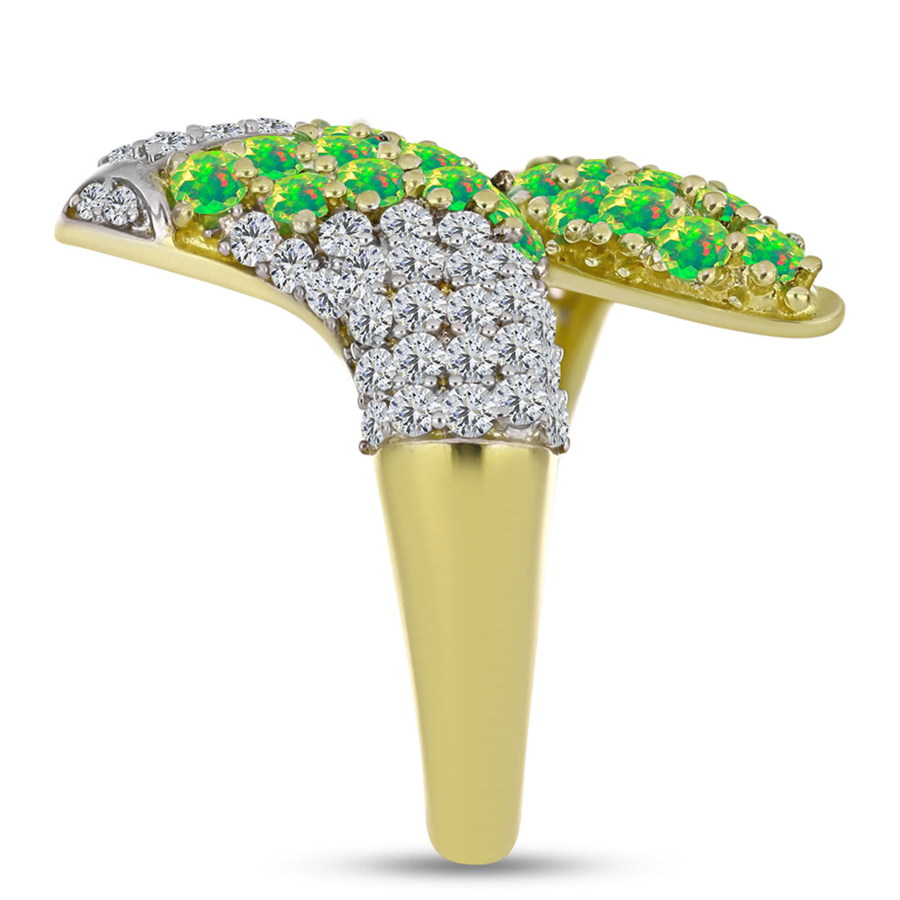 Inel din Argint 925 Placat cu Aur ( 5.92 grame ) cu Opal Verde Etiopian Lega Dembi și Topaz Alb 1.67 Carate 4 