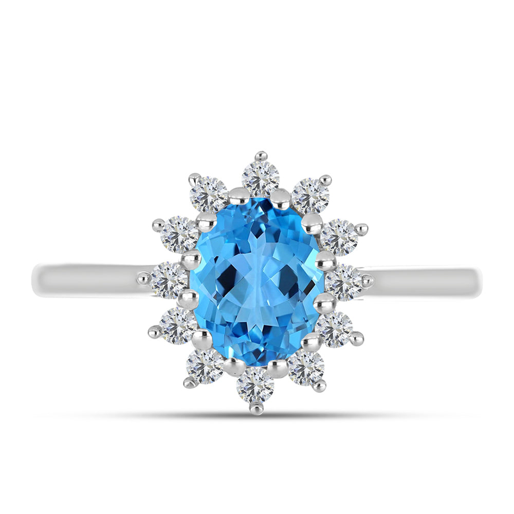 Inel din Argint 925 ( 2.4 grame ) cu Topaz Swiss Blue și Topaz Alb 1.74 Carate