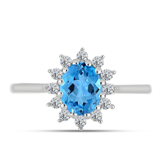 Inel din Argint 925 ( 2.4 grame ) cu Topaz Swiss Blue și Topaz Alb 1.74 Carate