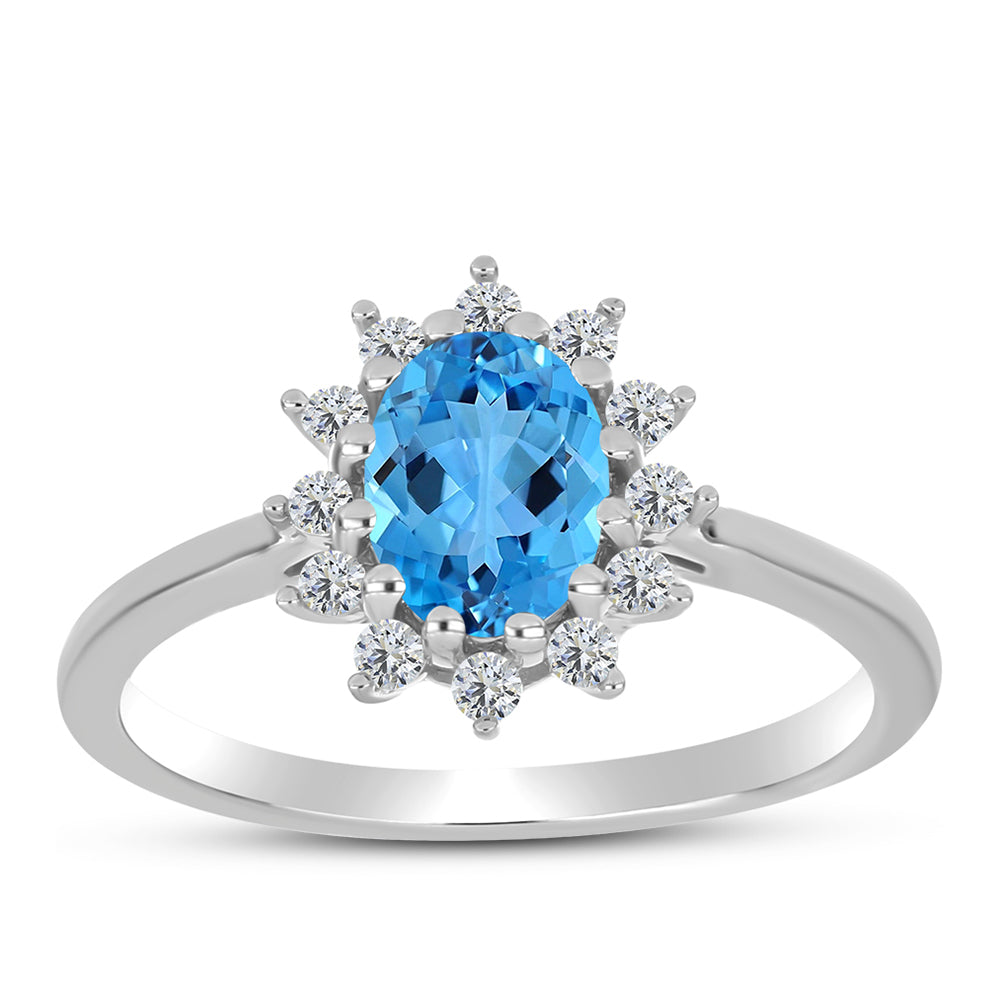 Inel din Argint 925 ( 2.4 grame ) cu Topaz Swiss Blue și Topaz Alb 1.74 Carate