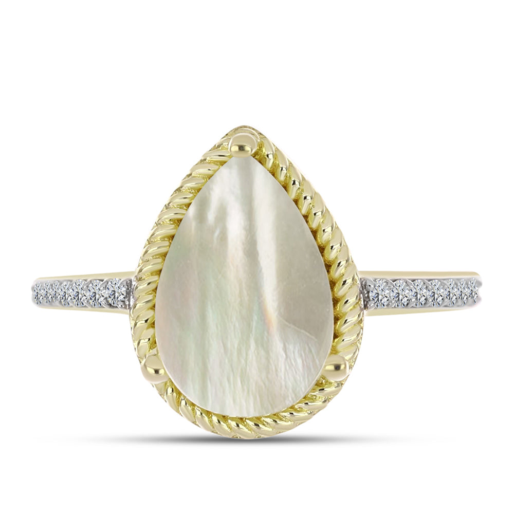 Inel din Argint 925 Placat cu Aur ( 2.99 grame ) cu Sidef și Topaz Alb 2.52 Carate