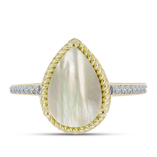 Inel din Argint 925 Placat cu Aur ( 2.99 grame ) cu Sidef și Topaz Alb 2.52 Carate