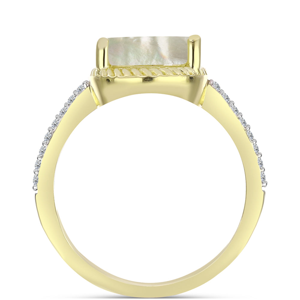 Inel din Argint 925 Placat cu Aur ( 2.99 grame ) cu Sidef și Topaz Alb 2.52 Carate 2 
