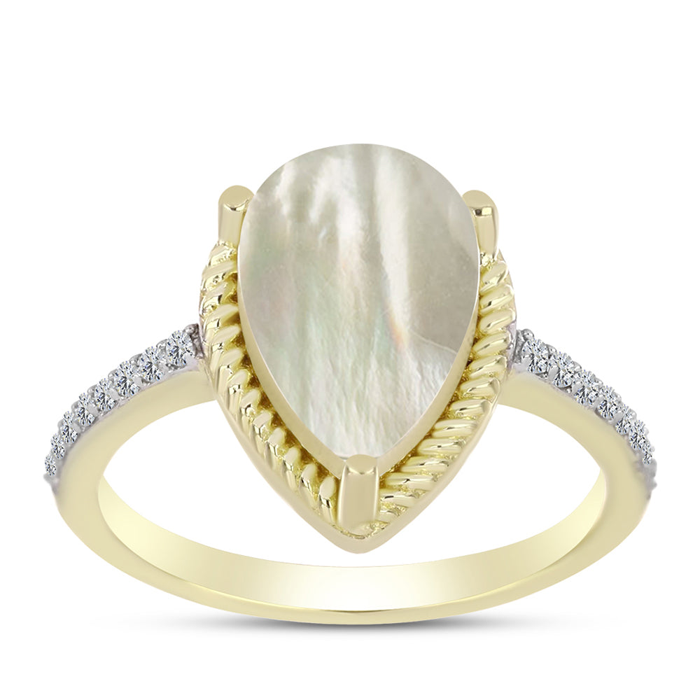 Inel din Argint 925 Placat cu Aur ( 2.99 grame ) cu Sidef și Topaz Alb 2.52 Carate 3 