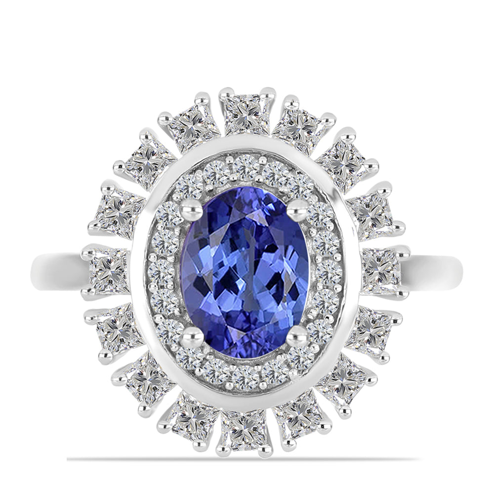 Inel din Argint 925 ( 3.35 grame ) cu Tanzanit AAA și Topaz Alb 2.16 Carate