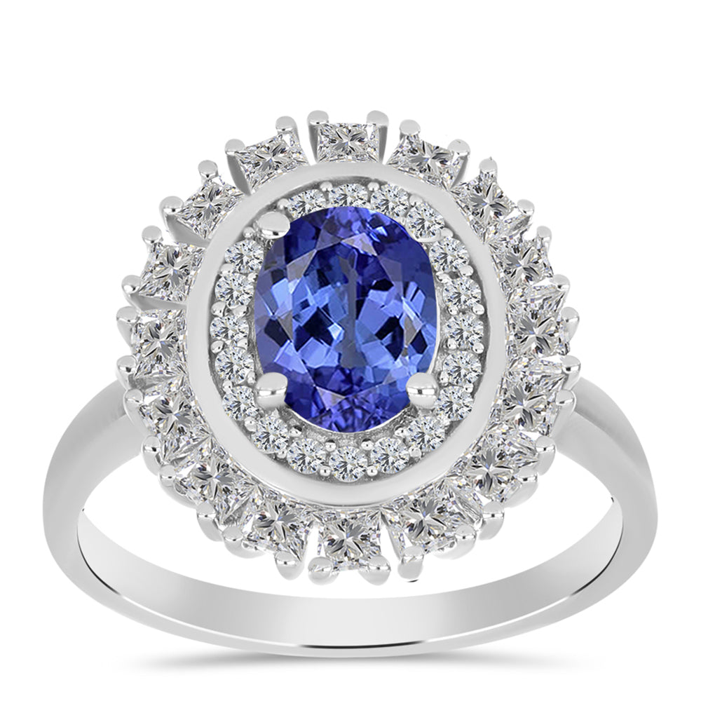Inel din Argint 925 ( 3.35 grame ) cu Tanzanit AAA și Topaz Alb 2.16 Carate