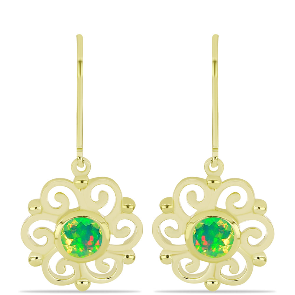 Cercei din Argint 925 Placat cu Aur ( 3.97 grame ) cu Opal Verde Etiopian Lega Dembi 0.56 Carate