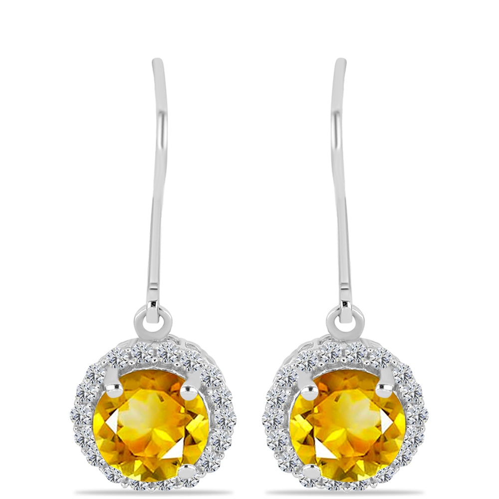 Cercei din Argint 925 ( 2.21 grame ) cu Citrin Ural și Topaz Alb 2.83 Carate 1 